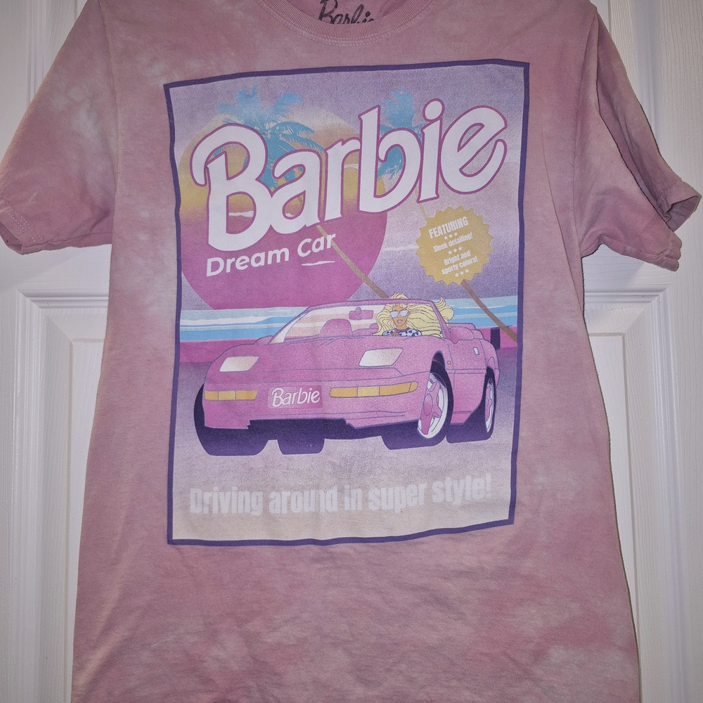 Barbie Pink Tie Dye Dream Car Graphic T-Shirt Tee Women’s Size S 100% Cotton